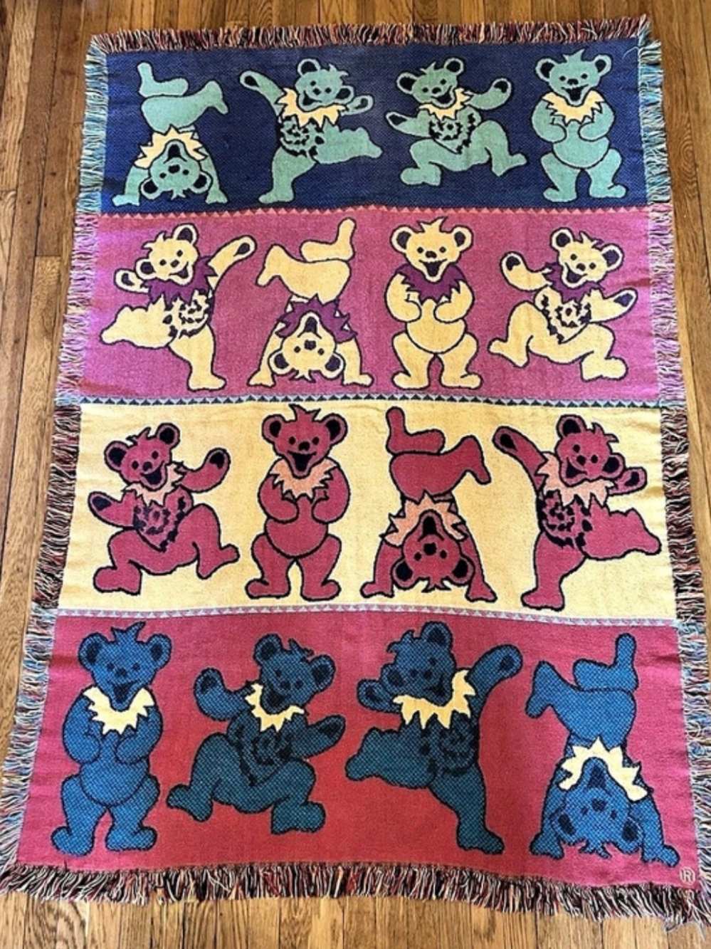 Vintage Grateful Dead Dancing Bears Woven Tapestry Throw Blanket Multicolor